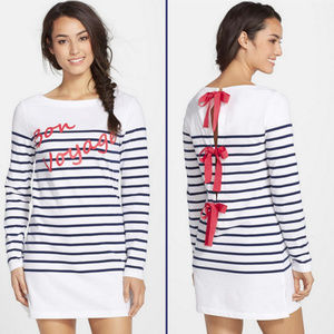 Nautical T-Shirt Dress Navy Stripes Red Bows NWT